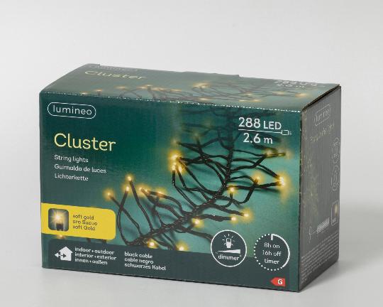 KARÁCSONYI ÉGŐSOR 288 LEDES CLUSTER SOFT GOLD BLACK WIRE494