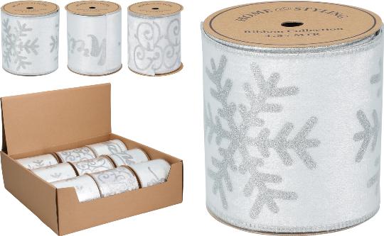 KARÁCSONYI SZALAG 450X10CM SILVER MIX 526670