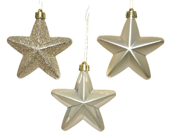 KARÁCSONYI FENYŐFA DÍSZX6 CSILLAG 7,5CM PEARL PEZSGŐ 027866