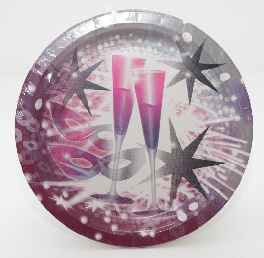 SZILVESZTERI PARTY TÁNYÉR PEZSGŐSPOHARAS 23CM X8