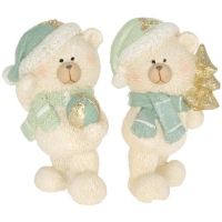 KARÁCSONYI POLY MACIK SAPKÁBAN 8,5X8X8,5CM ZÖLD/BÉZS DD68081