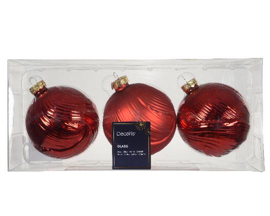 KARÁCSONYI GÖMB (3DB) 8CM CHRISTMAS RED 145435