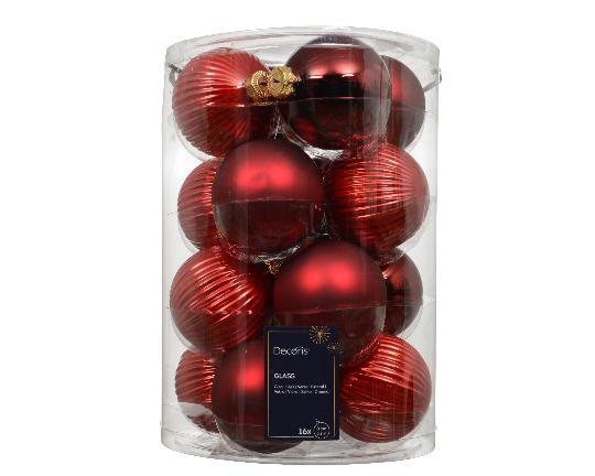 KARÁCSONYI GÖMB (16DB) 8CM BORDÁS RED MIX  146580