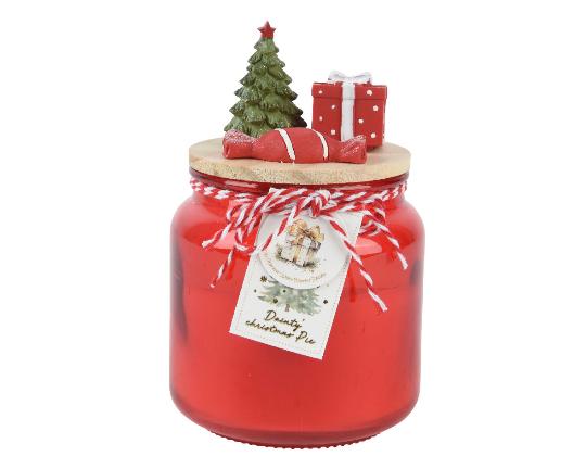 KARÁCSONYI GYERTYA ÜVEGBEN 10X10CM RED 214711