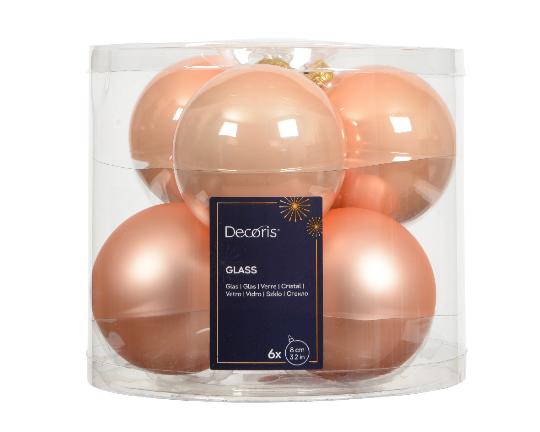 KARÁCSONYI GÖMB (6DB) 8CM PEACH PEARL 140187