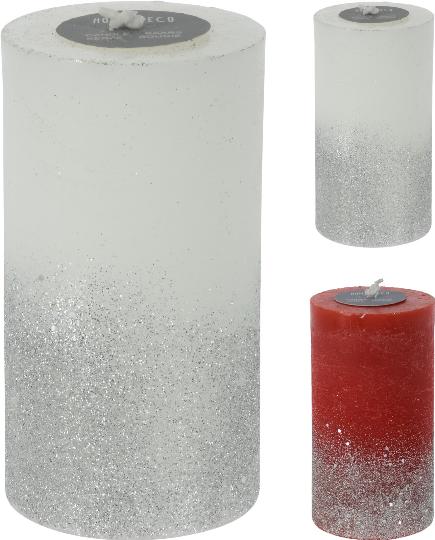 KARÁCSONYI GYERTYA 7X13CM GLITT.MIX ACC698130 FEHÉR/PIROS