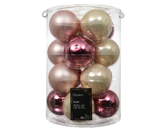 KARÁCSONYI GÖMB (16DB) 8CM PINK-PEARL MIX 142336