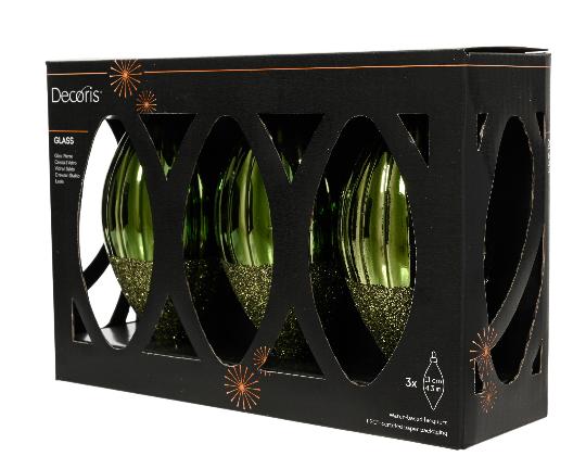 KARÁCSONYI GÖMB (3DB)13CM CSEPP GLITTERES PINE GREEN 148559