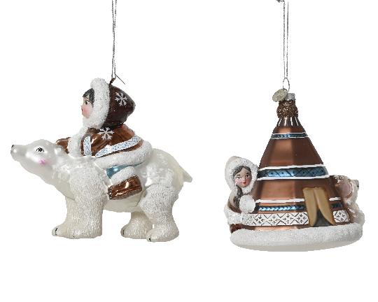 KARÁCSONYI FENYŐFA DÍSZ ÜVEG JEGESMEDVE GYEREKKEL 129626