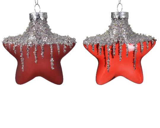 KARÁCSONYI ÜVEG FENYŐDÍSZ 10CMX2 CHRISTMAS RED/ PIROS 121603