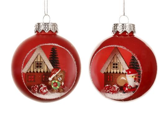 KARÁCSONYI GÖMB 8CM X1 CHRISTMAS RED NYITOTT MIX 024806