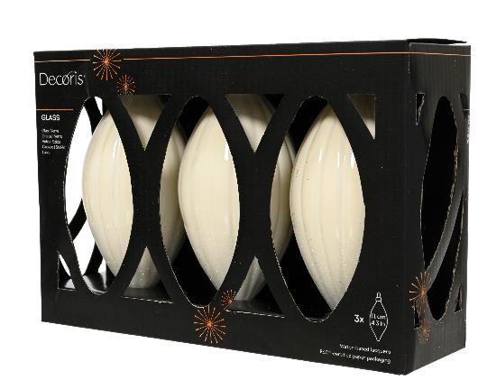 KARÁCSONYI GÖMB (3DB) 13CM CSEPP GLITTERES WOOL WHITE148556