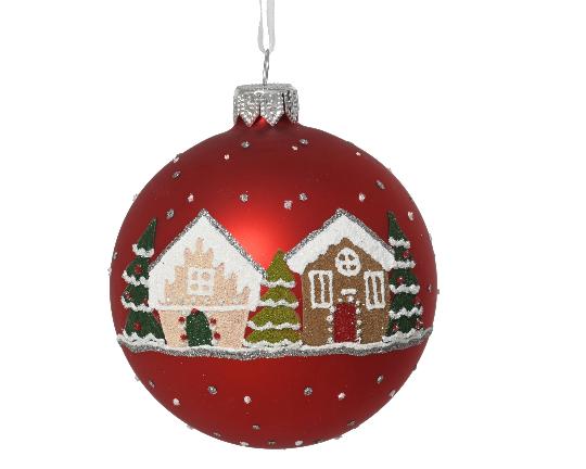 KARÁCSONYI ÜVEG GÖMB (6DB) 8CM HÁZIKÓS CHRISTMAS RED 052115