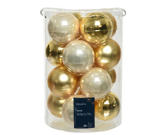 KARÁCSONYI GÖMB (16DB) 8CM PEARL/GOLD 140791