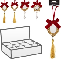 KARÁCSONYI FENYŐDÍSZ AKASZTÓS TÜKÖRREL 14CM MIX GOLD 546492