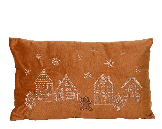 KARÁCSONYI PÁRNA 50X30CM MÉZESKALÁCS HÁZIKÓS BROWN 614441