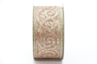 KARÁCSONYI SZALAG 4CM270CM ORGANZA BRONZ-ARANY GLITTERES CSIGA MIN