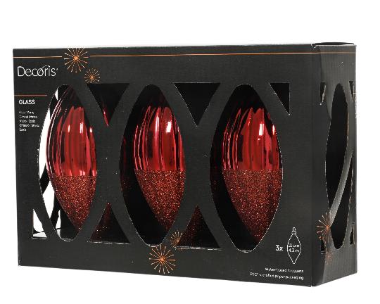 KARÁCSONYI GÖMB (3DB) 13CM CSEPP GLITTERES OXBLOOD 148553