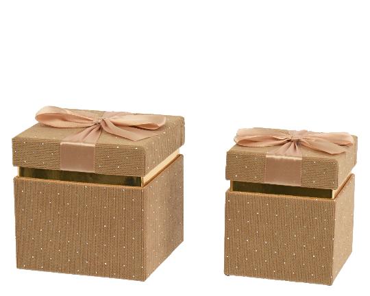 DÍSZDOBOZ KORDB. STRASSZOS 15X15CM BEIGE 374281/01