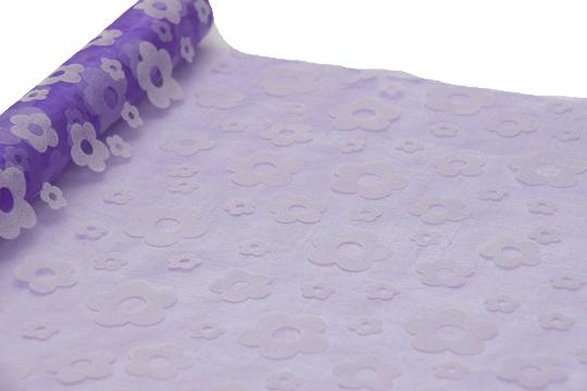 DEKOR ANYAG ORGANZA VIRÁG MINTÁS 47CMX5M 116/73 LILA-FEHÉR
