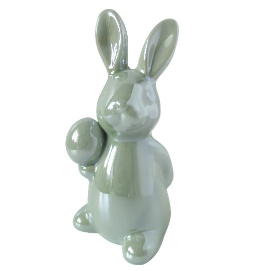 HÚSVÉTI KERÁMIA NYÚL TOJÁSSAL FÉNYES ZÖLD 165202