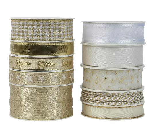 KARÁCSONYI SZALAG 4CMX2M GOLD PEARL MIX 440243