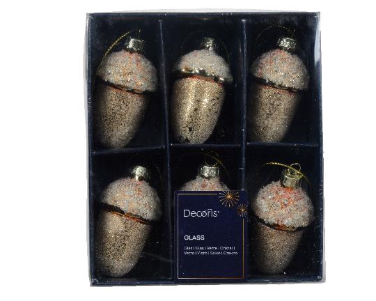 KARÁCSONYI FENYŐFA DÍSZ MAKK (6DB) 6,5CM LIGHT GOLD 121497