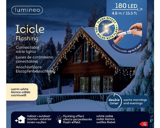 KARÁCSONYI ÉGŐSOR 180 LEDES ICICLE WARM WHITE WHITEWIRE 495