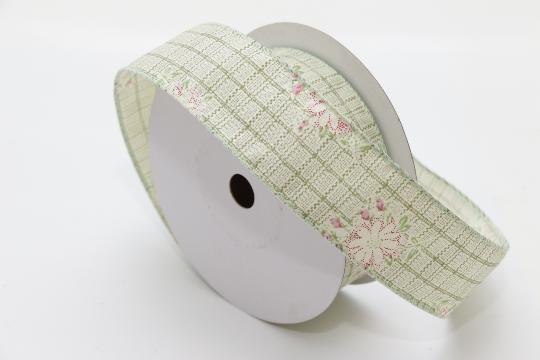 SZALAG TAFT 4CMX9,1M VIRÁGOS ZÖLD KOCKÁS