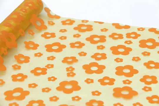 DEKOR ANYAG ORGANZA VIRÁG MINTÁS 47CMX5M 013/22 NARANCS