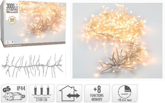 KARÁCSONYI ÉGŐSOR 3000 LEDES WW CLUSTER CLEAR WIRE 514555