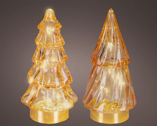 KARÁCSONYI ÜVEG FENYŐ LEDES 13CM AMBER 481636