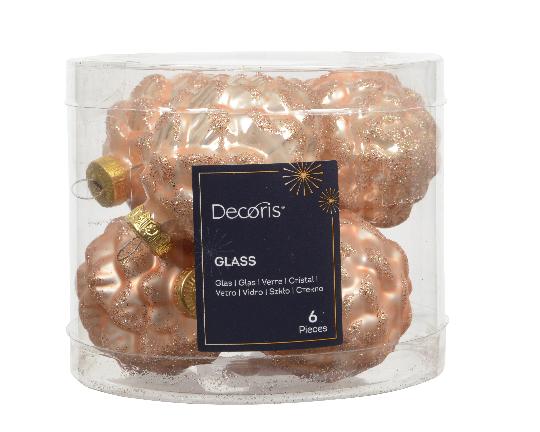 KARÁCSONYI GÖMB (6DB) 7CM TOBOZ PEACH PEARL 011116