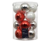 KARÁCSONYI GÖMB (16DB) 8CM BORDÁS RED-WHITE-SILVER 146582
