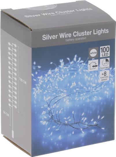 KARÁCSONYI ÉGŐSOR 100 LEDES CLUSTER SILVER WIRE WHITE519341