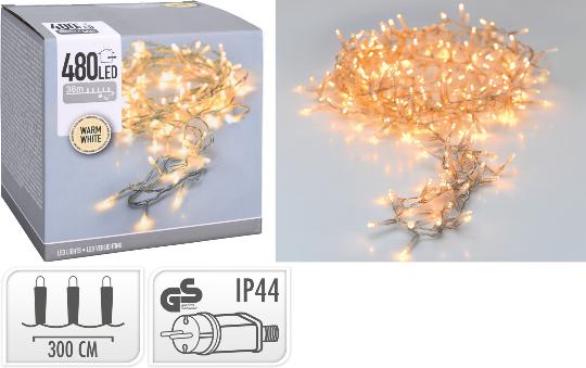 KARÁCSONYI ÉGŐSOR 480 LEDES CLEAR WIRE WARM WHITE 542747