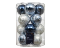 KARÁCSONYI GÖMB (16DB) 8CM BORDÁS BLUE-WHITE MIX 146588