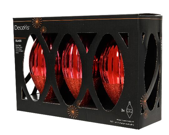 KARÁCSONYI GÖMB (3DB)13CM CSEPP GLITTERES CHRISTMAS RED 148