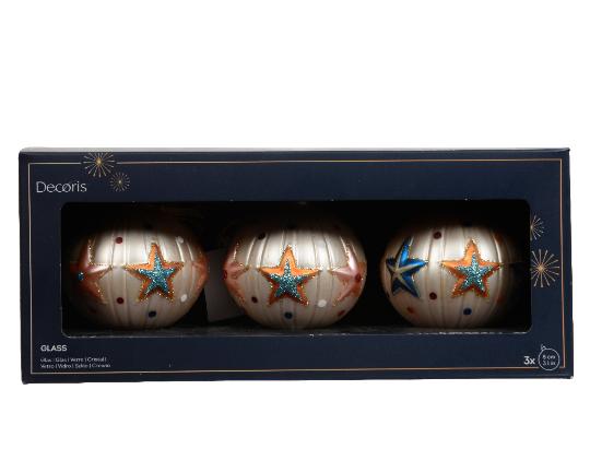 KARÁCSONYI GÖMB (3DB) 8CM CSILLAGOS 071150