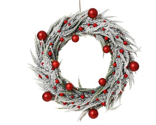 KARÁCSONYI KOSZORÚ 40CM HAVAS, BOGYÓS, GÖMBÖS 681544