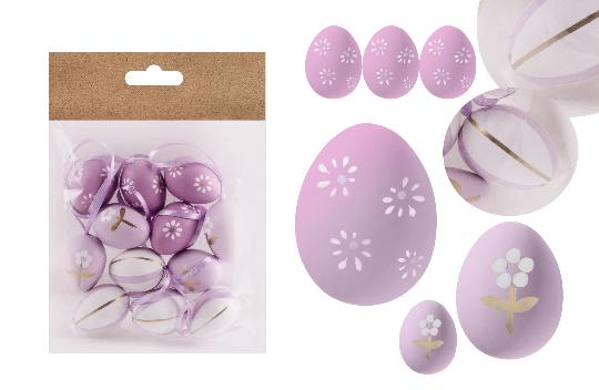 HÚSVÉTI TOJÁS X12 LILA VIRÁGOS/CSÍKOS 3CM 072028