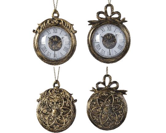 KARÁCSONYI FENYŐFA DÍSZ MÛANYAG ÓRA 13CM BRASS 515503