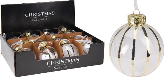 KARÁCSONYI GÖMB X1 8CM ARANY CSÍKOS 166647