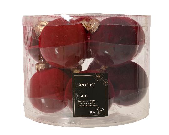 KARÁCSONYI GÖMB (10DB) 6CM FLOKKOLT BORDEAUX MIX 062273