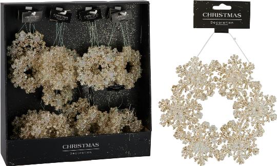 KARÁCSONYI FENYŐFA DÍSZ KOSZORÚ 12CM CHAMPAGNE 513668