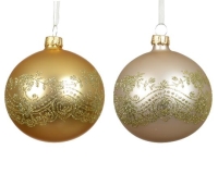 KARÁCSONYI GÖMB (6DB) 8CM GOLD, PEARL MINTÁS MIX 082417