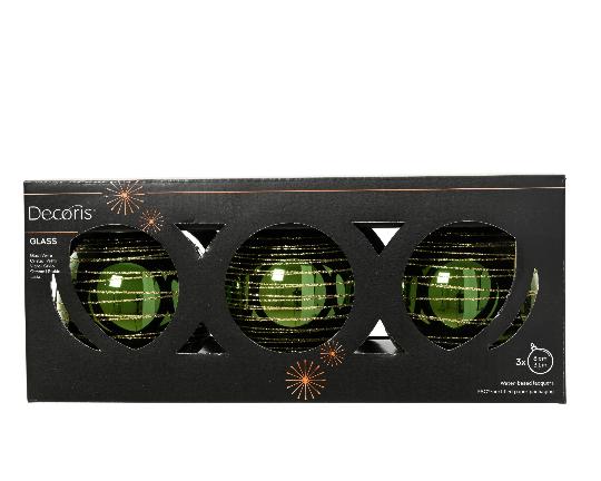 KARÁCSONYI GÖMB (3DB) 8CM GLITTERES PINE GREEN 149557