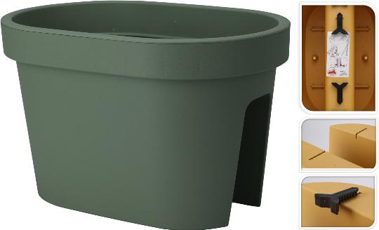 MÛANYAG VIRÁGTARTÓ KORLÁTRA 27X40X25CM OLAJZÖLD Y54199910