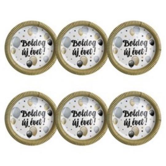 SZILVESZTERI PARTY TÁNYÉR 23CM X6 ELEGÁNS 24886